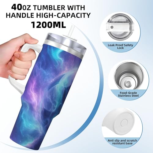 Vaso aislado de 40 onzas Starrys Soccer con asa, tapa con pajilla y función de taza de viaje 5