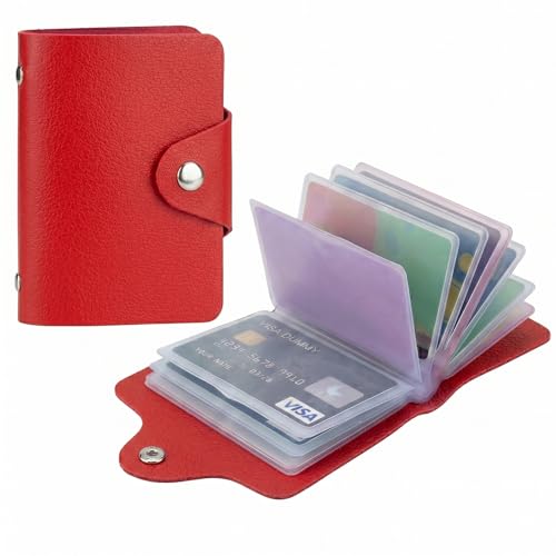 Image of Kraptick Card Holder Wallet for Men & Women - Credit Card Holder Organizer Multi Slot Card Case Wallet Compact Visiting Card Holder Slim Pocket Card Organizer for Daily Use & Travel (Dark Red)