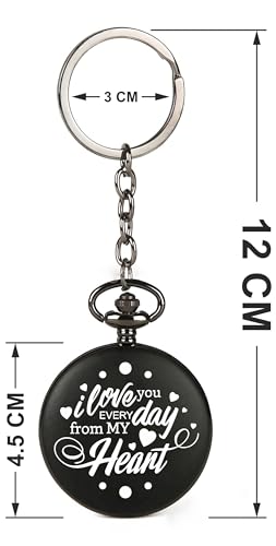 Image of Vintage Gandhi Style Pocket Watch with Engraved Designs & Messages Royal Black Analog for Men Women & Kids Includes Key Ring for car or Bike Keys Ideal Gift