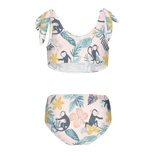 Plaaee Girls' 2 Piece Swimsuits Monkeys Jungle Leaves Flowers Cute Bikini Set Bathing Suit 4T2