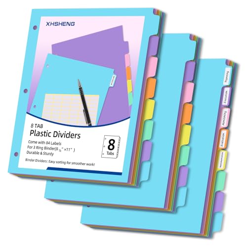 3 Ring Binder Dividers with TAB,24PCS/3 Set Plastic File Dividers,8 Tab 3 Hole Punch Dividers,Pastel Color,Letter Size,3 Sets image 3