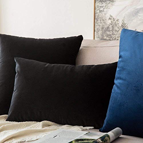 Image of Khooti Velvet Cushion Cover Pack of 1-18 inch x 28 inch / 46 x 71 cm - Black - Soft Pillow Covers Cushion Case for Sofa Bedroom Livingroom Chair Car, Cushion Cover