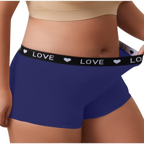 Women's Plus Size Fashion Boyshort Panties Cotton Boxer Briefs Stretchy Moisture Wicking Underwear Comfort Underpants Navy