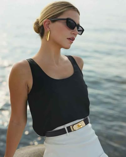 Women's Skinny Leather Belt with Adjustable Gold Turn Lock Diamond Buckle For Jeans，Dresses and Coats4