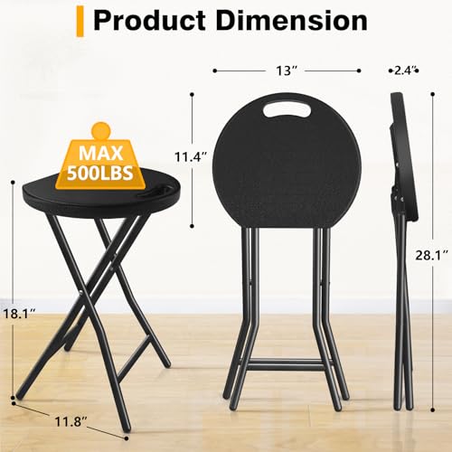 Image of Portable Folding Chair with Handle, Heavy Duty Round Fold Stool Chair | 500lbs Capacityfor Adults, 18 Inch Foldable Stool for Dorm, Kitchen, Vanity, Church and Outdoor use