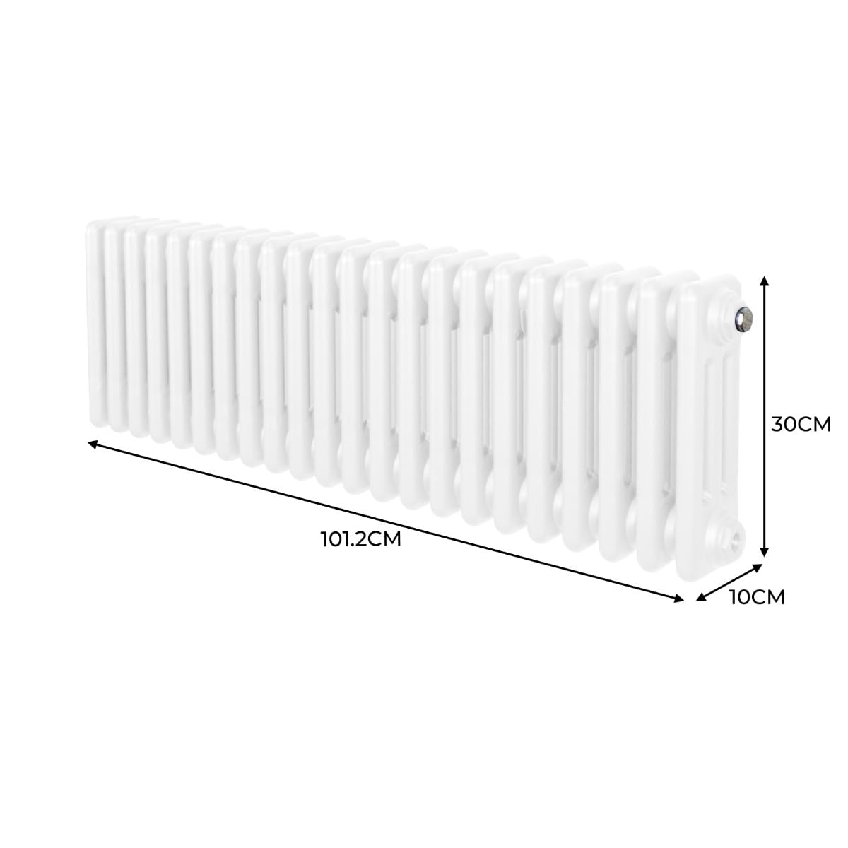 Radiateur Traditionnel à Triple Colonne 300 x 1012 mm, Chauffage Moderne Horizontal en Acier au Carbone Blanc Brillant, Cuisine Salon Salle de Bain [Brosse, Attaches Murales & Supports INCLUS]
