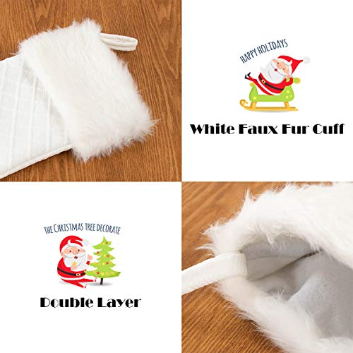 Edldecco 20.5 Inches Christmas Stocking White With Faux Fur Border Trim Handicraft Xmas Tree Decoration Ornaments #TOP3