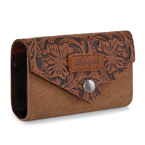 × Wrangler Mini Card Case Wallet for Men Women Business Card Holder Leather Front Pocket Embossed Social Security Card Protector, Brown