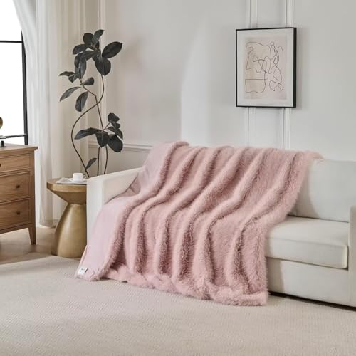 Luxury Fluffy Faux Fur Throw Blanket,Thick Fluffy Fuzzy Cozy Blanket,Plush Blankets for Couch, Sofa, Chair, Bed-Pink,60x80