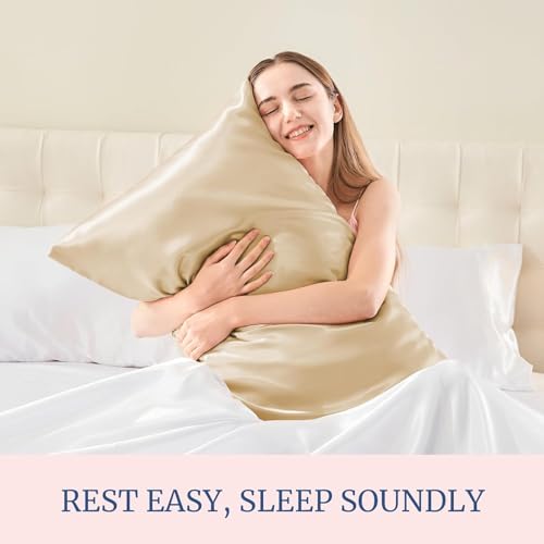 Image of Go Well Bonnet for Curly Hair with Free Satin Pillow Covers and Scrunchies | Silk Bonnet for Hair | Combo of Pack of 2 Satin Pillowcases with 3 Silk Scrunchies Adjustable HairCap (Beige)