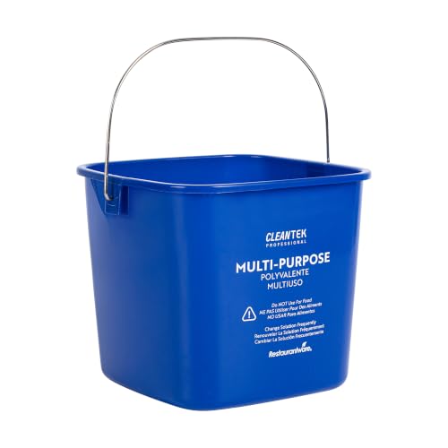 Image of Restaurantware Plastic Bucket with Stainless Steel Handle Pack of 1, 6 Quart Plastic Cleaning Pail, Blue Square Design, Measurement Graduations, for Janitorial and Foodservice Use