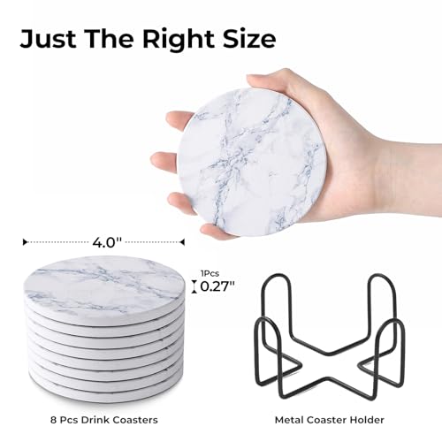image for LIFVER Coasters Set of 8 for Drinks, White Marble-Style Anti-Slip Abso