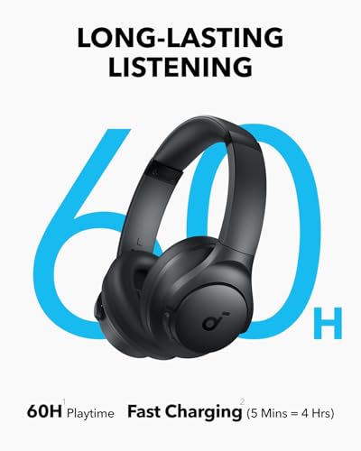 سماعات راس لاسلكية ساوند كور Q11i من انكر، محرك ديناميكي 40 ملم، صوت عالي الدقة، تعزيز جهير بلمسة واحدة، وقت تشغيل 60 ساعة، وسائد أذن قابلة للفصل، بلوتوث V5.3، رمادي غامق