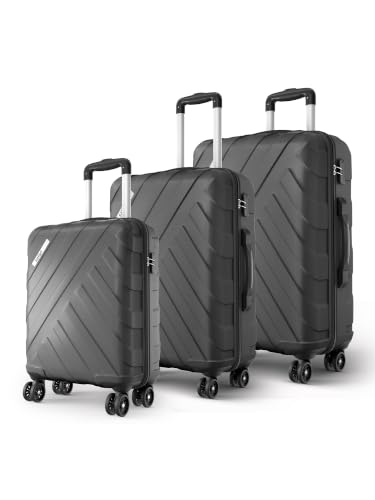 Safari Voro Set of 3 Trolley Bag Hard Case Polypropylene, 8 Spinner Wheels, 360 Degree Wheeling Carry on Luggage, Travel Bag, Suitcase for Travel, Trolley Bags for Travel, Gunmetal