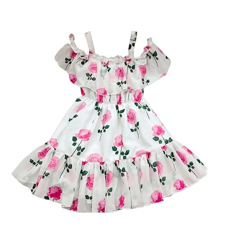 Image of Buy & Try Girls Summer Lightweight Georgette Floral Printed Frock Dress, Sleeveless Princess for Baby Girls, Stylish Fancy Kids Party & Casual Outfit