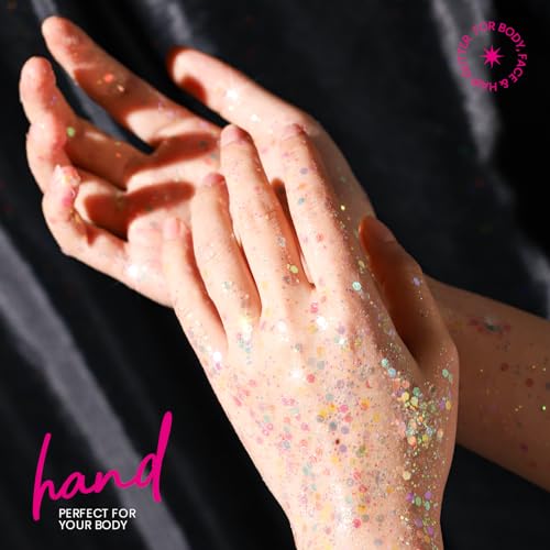 Teenitor Body Glitter, Face Glitter, White Glitter, 80g/2.8oz Face Body Glitter, Hair Glitter Gel, Rave Glitter, Mermaid Makeup Glitters for Kids