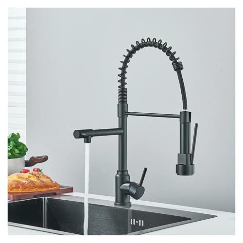 Robinet laiton nickel pour cuisine haut de gamme avec double buse flexible