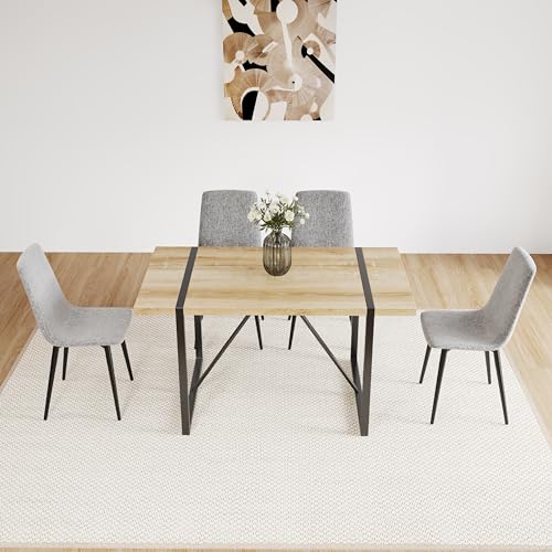 Gecheer 55" Wood Dining Table Set with 4 Linen Chairs,