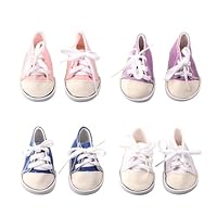 4-Paar BabyPuppen Schuhe Accessoires für 14-18 Zoll Puppens, Inklusive Leinenschuhe in 4 Farben: Lila, Blau, Rosa, Weiß, Baby Puppen Outfit-Accessoires für 35-45 cm Puppen, als Geschenk für Kinder