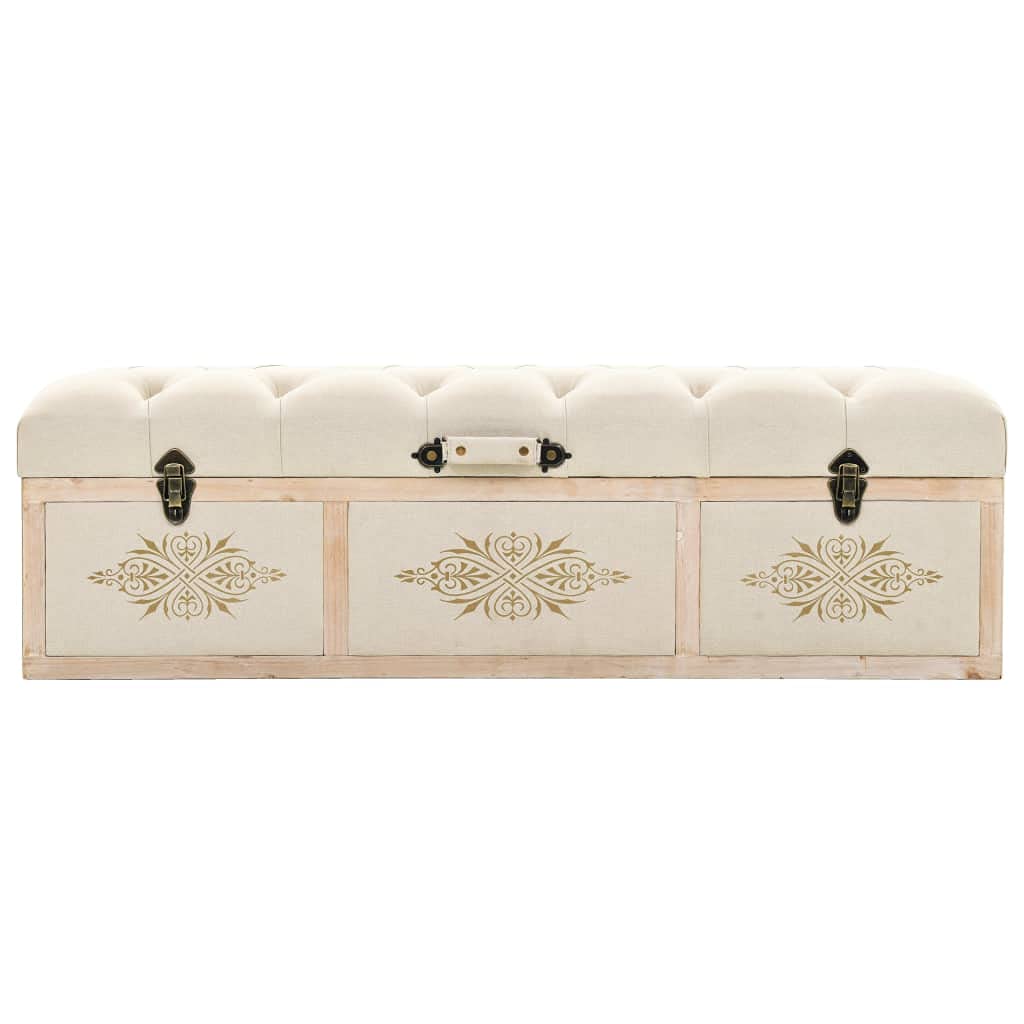 Banc de Rangement crème 110 cm en Bois de Sapin Massif et MDF, Banc Coffre capitonné avec Assise rembourrée, Pouf, Malle, siège Bout lit, Rangement pour Chambre Salon entrée