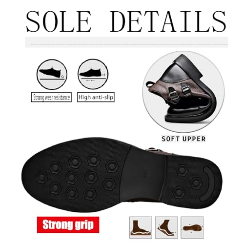 Men's Leather Chelsea Chukka Boots with Side Zipper Fashion Buckle Strap Comfortable Block Heel Ankle Boots for Fall Winter Work Office Dress Booties4