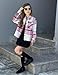 Arshiner Girls Flannel Plaid Cropped Shacket Fall Winter Jackets Pink Casual Long Sleeve Fashion Coat 13-14Y