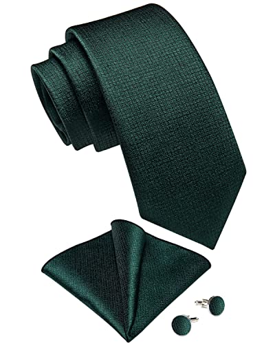 Image of DiBanGu Striped Tie Set for Men Silk Woven Plaid Necktie and Pocket Square Cufflinks Business Wedding