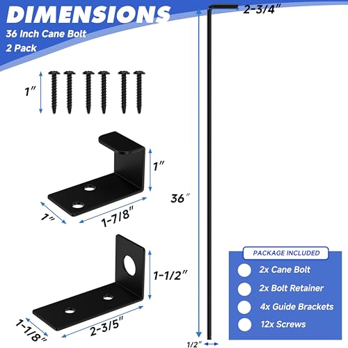 Image of 36 Inch Cane Bolt Gate Drop Rod, Square Heavy Duty Gate Latch, Cane Bolts for Wood Vinyl Metal Fences Gates-(Black Finish,2 Pack)