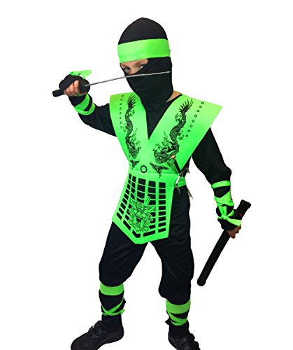 Neon Ninja Costumes, Rubber Johnnies, Kids, 3 Sizes, Orange and Green