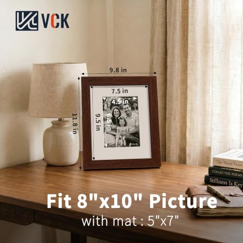 Image of VCK 8x10 Picture Frame 5 Pack, Brown Exclusive Wood, HD Glass, for Photo