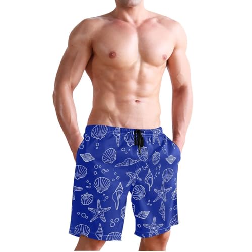 Ocean Shell Starfish Blue Mens Swim Trunks Quick Dry Beach Shorts with Pocket S 23029144