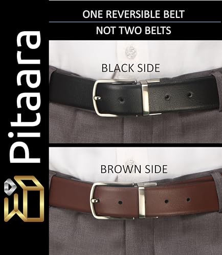Pitaara Genuine Leather Reversible Belt For Men, Plain Pattern (Black/Brown)3