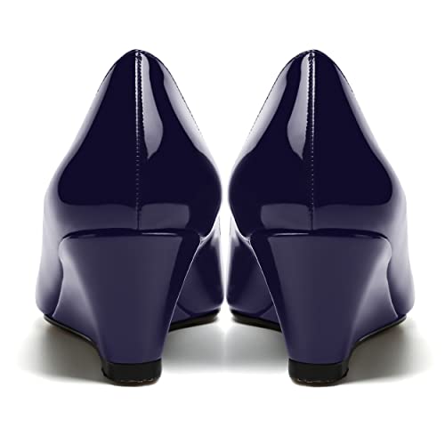 SHOWFOREST Women's Slip On Dating Patent Solid Pointed Toe Sexy Wedge Low Heel Pumps Shoes 2 Inch4