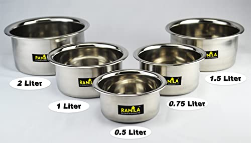 Ramila Stainless Steel Kitchen Tope Induction & Standard Utensils Cookware Set - 5 Capacity 2-Liter,1.5-Liter, 1-Liter, 0.75-Liter, 0.50-Liter - Image 4