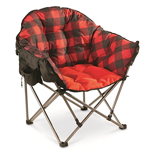 Guide Gear Club Camping Chair, Oversized, Portable, Folding with Padded Seats, 500-lb. Capacity Red Plaid