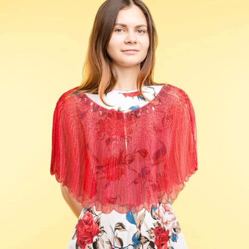 Zcargel Women Sequin Cape 1920S Vintage Style Lace Stole Wraps Wedding Party Scarf Cape Jacket Embellished Bridal Shawl4