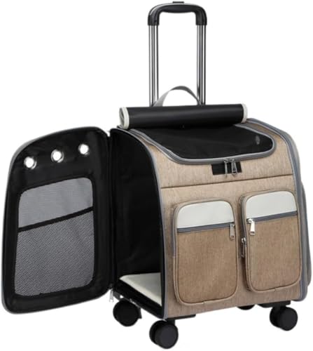 Ambety ブラウン キャスター付き ペットキャリー 猫用 小型犬用 ペット リュックキャリーバッグ お手入れ簡単 折りたたみ可能 通気性あり 散歩用 旅行用 通院用 防災用 サイズ 41×30×43CM 重さ 3.2KG (ブラウン)