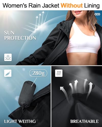 33,000ft Women's Waterproof Long Rain Coats Packable Rain Jacket with Hood Trench Coats Windbreaker3
