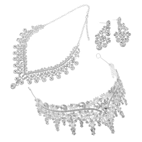 Diadema y Tiara para Bodas con conjunto de collar y pendientes brillantes y elegantes.
