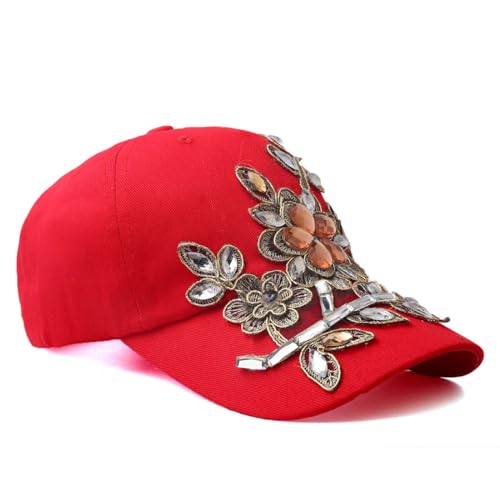 Gudessly Bling Women Baseball Cap Flower Snapback Rhinestone Sun Hats Adjustable Denim Jeans Hat - Image 3