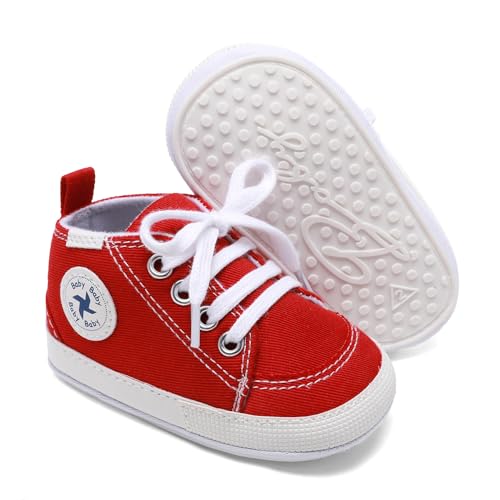 Image of Baby Girls Boys Shoes Soft Anti-Slip Sole Newborn First Walkers High Top Canvas Denim Unisex Infant Sneaker