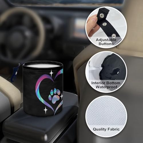 Image of Dog Paw Heart Car Garbage Can Mini Car Trash Bin Hanging Headrest with Adjustable Buttons Multipurpose Car Organizer