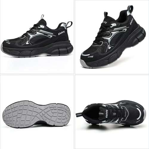 Image of Ruivina Steel Toe Shoes for Women Safety Shoes Wide fit Indestructible Work Sneakers Men Lightweight Slip on Resistant Breathable Puncture Proof Composite Toe Shoe Black White