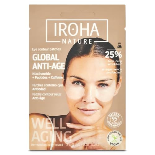 Iroha Nature- Parches Ojos Antiedad |Niacinamida, Cafeína y Péptidos |Reducción Arrugas, Líneas de Expresión, Bolsas y Ojeras|Hidratación con Ácido Hialurónico |Vegano y 100% Biodegradable