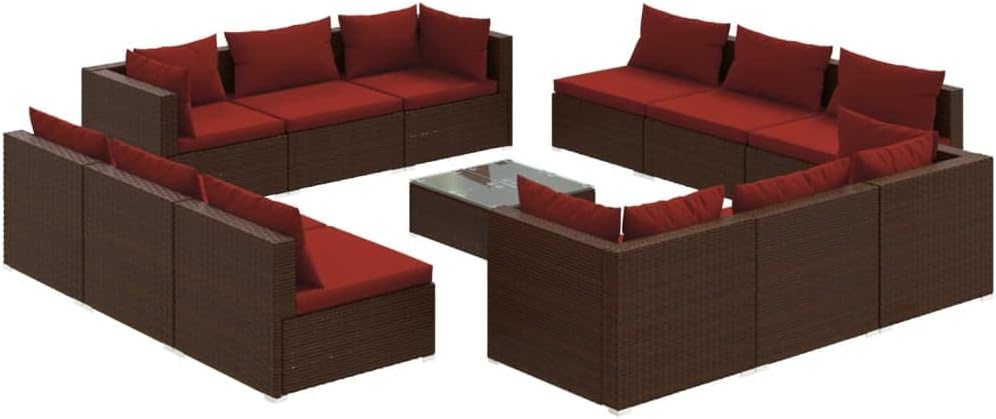 vidaXL Patio Lounge Set 13 Piece, Patio Furniture Set for Outdoor Garden, Sectional Sofa with Cushions, Middle Sofa, Poly Rattan Brown