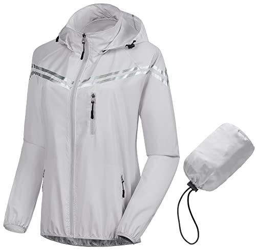 Image of CREATMO US Women's Sun Jackets Lightweight Packable Shirts UPF 50+ Hoodie Reflective Cycling Jacket With Detachable Hood