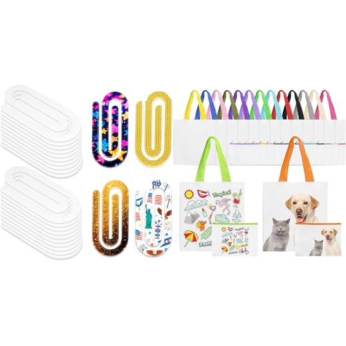 Joyclub Bundle of 24 Pack Sublimation Acrylic Jumbo Paper Clips and 30 Pack Sublimation Tote Bags for Adults DIY Gifts