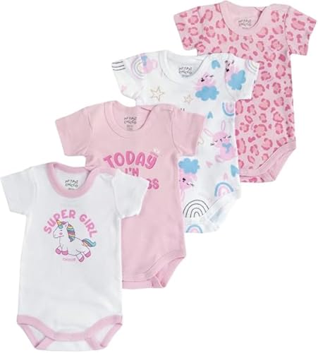 Chicco, Baby-Body für Mädchen, 4er-Set Kurzarm-Bodys aus 100% Baumwolle, Bekleidung 0–24 Monate, Designed in Italy