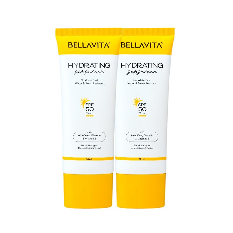 BELLAVITA Water based Hydrating Sunscreen, SPF 50, Lightweight PA+++, For All Skin Types, No White Cast, Non - Greasy Finish, UV Protection, Broad Spectrum, For Men & Women, 50ML x 2-picture-36