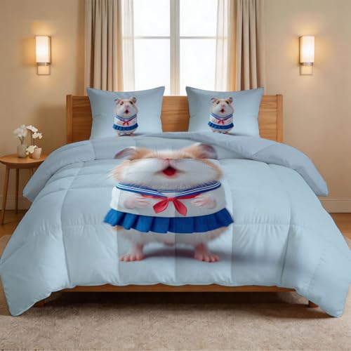 Edredón sin funda de edredón individual de 7,5 tog, reversible, lindo hámster, mascota, marinero, edredón ligero, hipoalergénico, lavable a máquina para todas las estaciones